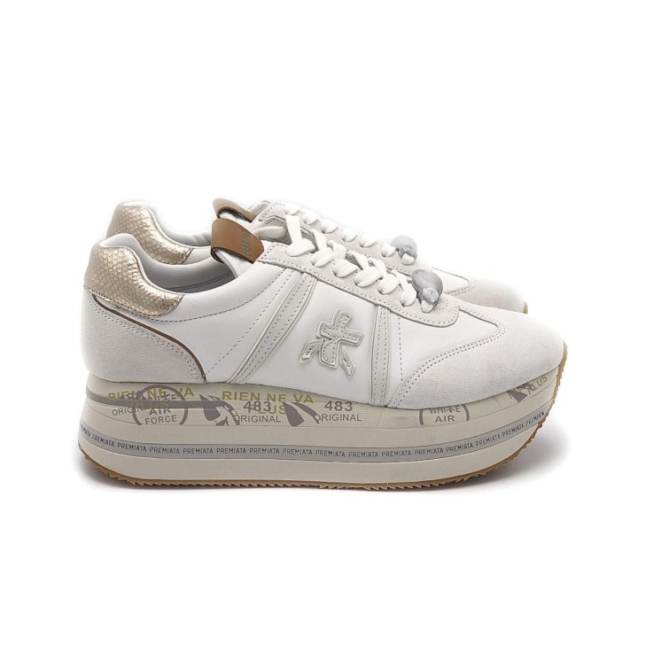 PREMIATA BETH_7037 SNEAKER IN SUEDE E LEATHER WHITE E COGNAC