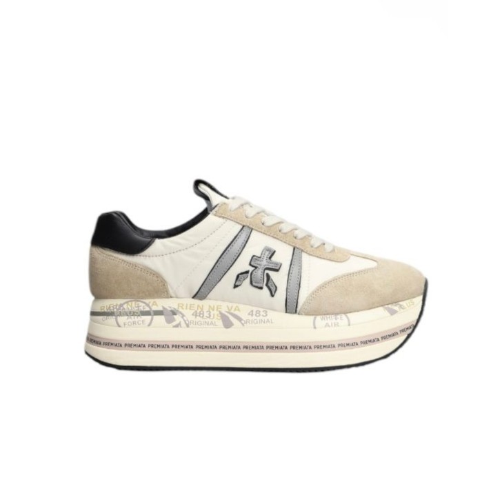 Premiata Sneakers in pelle scamosciata e tessuto beige 