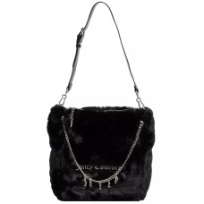 JUICY COUTURE BORSA A SPALLA IN ECOPELLICCIA BLACK CON PATCH IN PU CON LOGO LETTERING IN METALLO SILVER REVERSIBILE BLACK CON LOGO LETTERING RICAMATO 