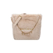 JUICY COUTURE BORSA A SPALLA IN ECOPELLICCIA BEIGE CON PATCH IN PU CON LOGO LETTERING IN METALLO GOLD REVERSIBILE BEIGE CON LOGO LETTERING RICAMATO	