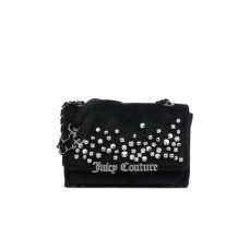 JUICY COUTURE BORSA A SPALLA IN CINIGLIA BLACK CON LOGO LETTERING IN STRASS SILVER E PIETRE