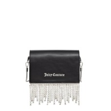 JUICY COUTURE BORSA A TRACOLLA BLACK CON PENDENTI IN STRASS E LOGO LETTERING IN METALLO SILVER