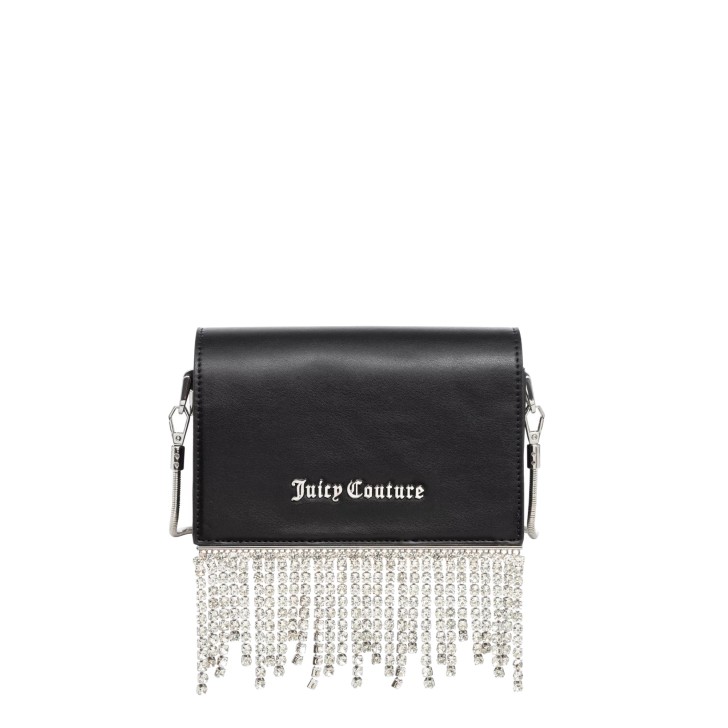 JUICY COUTURE BORSA A TRACOLLA BLACK CON PENDENTI IN STRASS E LOGO LETTERING IN METALLO SILVER