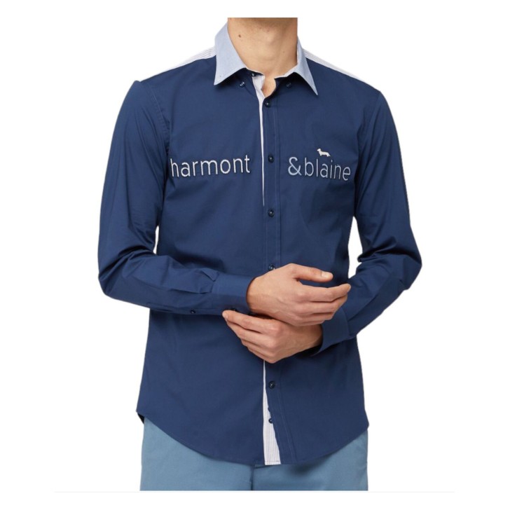 Harmont&Blaine Camicia in cotone Blu con logo lettering