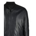 Emporio Armani Giubbotto Bomber Nero in pelle con bande sulle maniche in nastro con logo lettering