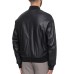 Emporio Armani Giubbotto Bomber Nero in pelle con bande sulle maniche in nastro con logo lettering