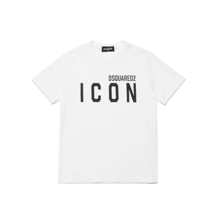 Dsquared2 T-Shirt Bianca Unisex in cotone a manica corta con logo lettering DSQUARED2 ICON