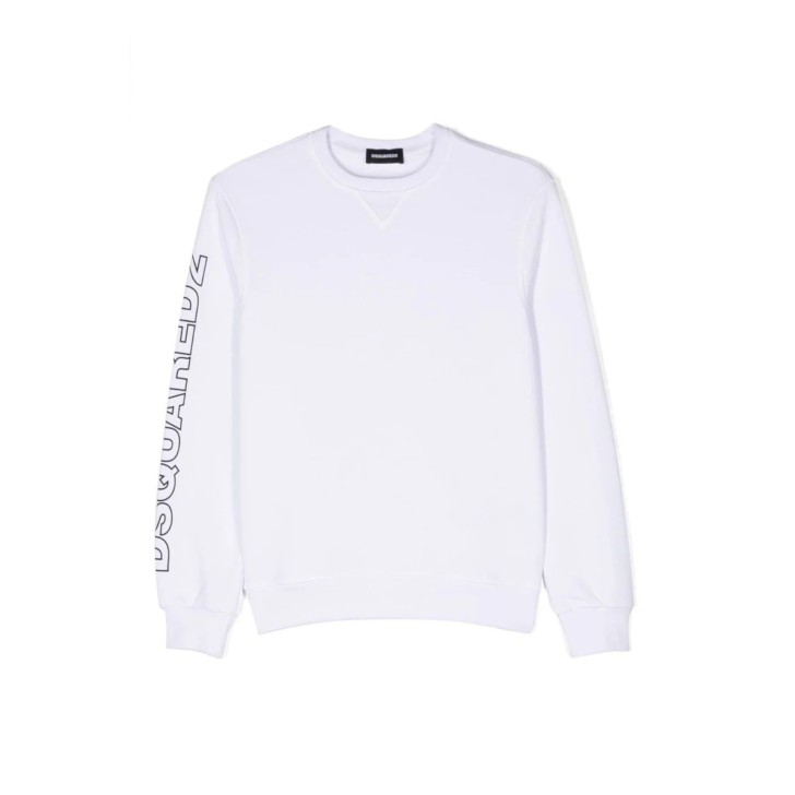 Dsquared2 Felpa a girocollo Bianca Unisex in cotone con logo lettering sulla manica