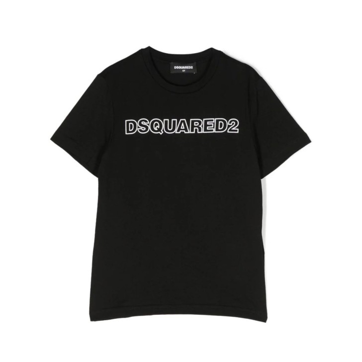 Dsquared2 T-Shirt Nera Unisex in cotone a manica corta con logo lettering DSQUARED2 ICON