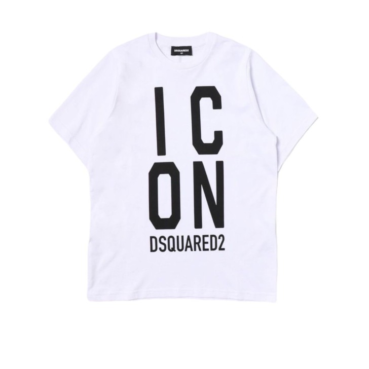 Dsquared2 T-Shirt Bianca Unisex in cotone a manica corta con maxi logo ICON DSQUARED2