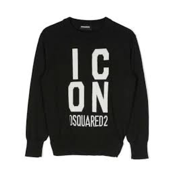 Dsquared2 Maglioncino Unisex nero in misto lana con maxi logo ICON DSQUARED2