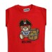 Moschino T-shirt rossa a manica corta con Teddy Bear e logo lettering 