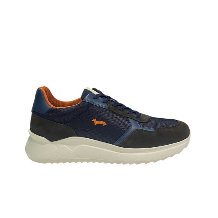 HARMONT&BLAINE SNEAKER IN SUEDE TESTA DI MORO E TESSUTO BLU 