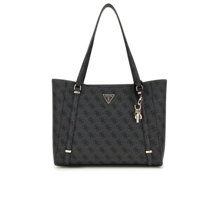 GUESS BORSA A SPALLA BLACK CON 4G LOGO ALL OVER E LOGO LETTERING IN METALLO SILVER