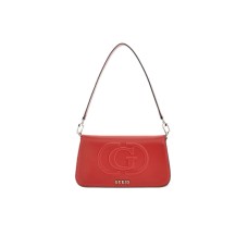 GUESS BORSA A SPALLA RED CON TRACOLLA REGOLABILE ESTRAIBILE CON LOGO LETTERING IN METALLO SILVER E MAXI LOGO TONO SU TONO	