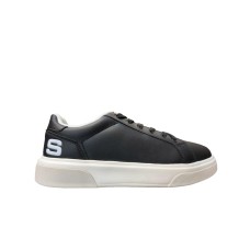 4US SNEAKERS IN LEATHER TOTAL BLACK DA UOMO CON LOGO LETTERING WHITE