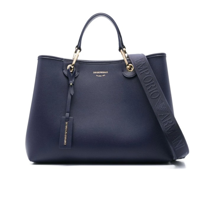 EMPORIO ARMANI BORSA A MANO MYEA BAG BLUE STAMPA CERVO CON TRACOLLA IN NASTRO BLUE CON LOGO LETTERING REGOLABILE, ESTRAIBILE