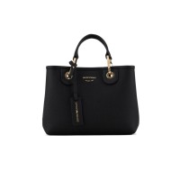 EMPORIO ARMANI SHOPPING BAG SMALL A MANO BLACK CON TRACOLLA IN NASTRO CON LOGO LETTERING ALL OVER REGOLABILE ESTRAIBILE	