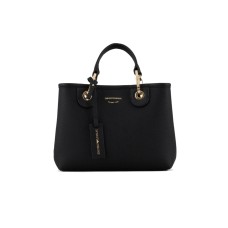 EMPORIO ARMANI SHOPPING BAG SMALL A MANO BLACK CON TRACOLLA IN NASTRO CON LOGO LETTERING ALL OVER REGOLABILE ESTRAIBILE	