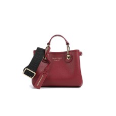 EMPORIO ARMANI MINI BORSA A MANO MYEA BAG BORDEAUX STAMPA CERVO CON TRACOLLA IN NASTRO BLACK CON LOGO LETTERING ALL OVER REGOLABILE ESTRAIBILE