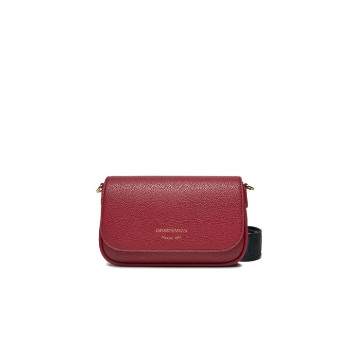 EMPORIO ARMANI MINI BAG BORDEAUX CON TRACOLLA IN NASTRO BLACK CON LOGO LETTERING ALL OVER REGOLABILE ESTRAIBILE