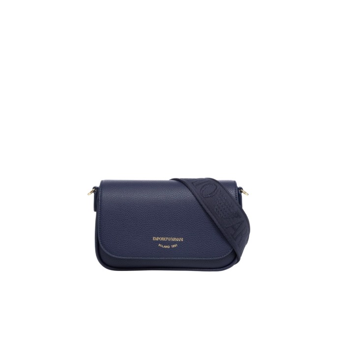 EMPORIO ARMANI MINI BAG BLUE CON TRACOLLA IN NASTRO BLUE CON LOGO LETTERING ALL OVER REGOLABILE ESTRAIBILE	