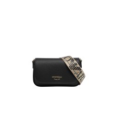 EMPORIO ARMANI MINI BAG BLACK CON TRACOLLA IN NASTRO CON LOGO LETTERING ALL OVER REGOLABILE ESTRAIBILE	