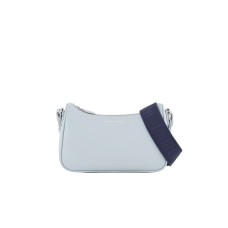 EMPORIO ARMANI MINI BAG BAGUETTE POLVERE CON TRACOLLA IN NASTRO BLUE CON LOGO LETTERING ALL OVER REGOLABILE ESTRAIBILE	