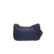 EMPORIO ARMANI MINI BAG BAGUETTE BLUE CON TRACOLLA IN NASTRO BLUE CON LOGO LETTERING ALL OVER REGOLABILE ESTRAIBILE