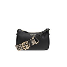 EMPORIO ARMANI MINI BAG BAGUETTE BLACK CON TRACOLLA IN NASTRO CON LOGO LETTERING ALL OVER REGOLABILE ESTRAIBILE	