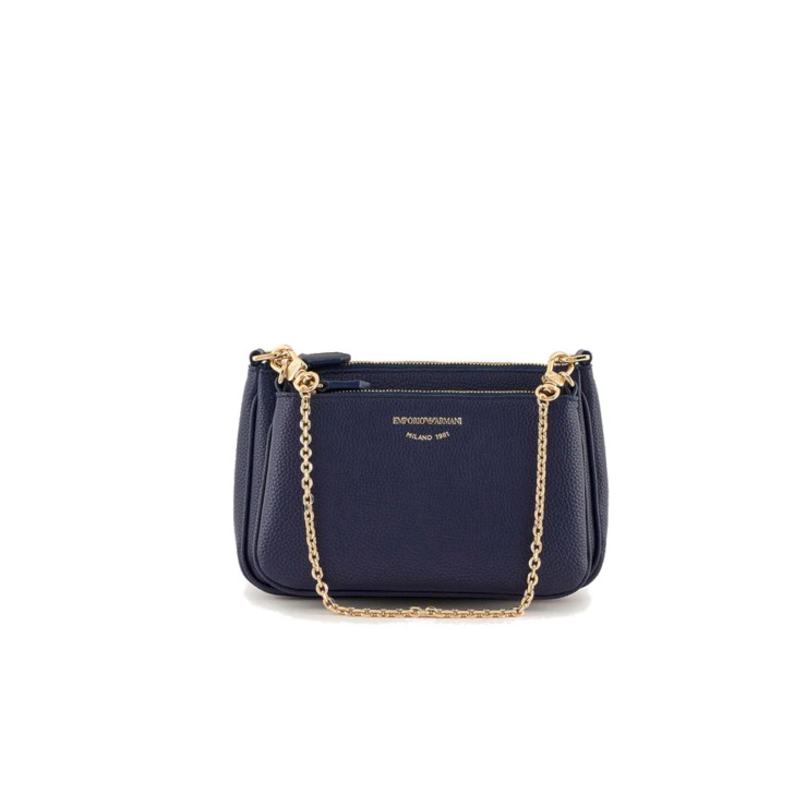 EMPORIO ARMANI MINI BAG DOPPIA BLUE CON TRACOLLA IN NASTRO BLUE CON LOGO LETTERING ALL OVER REGOLABILE ESTRAIBILE	