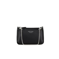 EMPORIO ARMANI MINI BAG DOPPIA BLACK CON TRACOLLA IN NASTRO CON LOGO LETTERING ALL OVER REGOLABILE ESTRAIBILE