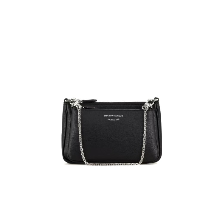 EMPORIO ARMANI MINI BAG DOPPIA BLACK CON TRACOLLA IN NASTRO CON LOGO LETTERING ALL OVER REGOLABILE ESTRAIBILE