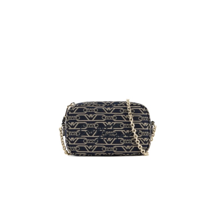 EMPORIO ARMANI MINI BAG CAMERA CASE DI CANVAS JACQUARD MONOGRAM ALL OVER E TRACOLLA IN CATENA ESTRAIBILE