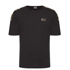 EA7 Emporio Armani T-shirt da uomo nera con maxi logo lettering 