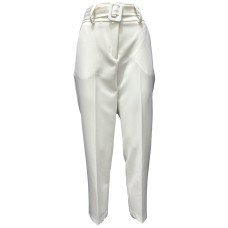 Giulia N Couture Pantalone bianco a vita alta con due tasche america e cintura in vita estraibile