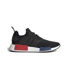 Adidas Originals NMD_R1 Sneakers nera in tessuto con inserti rossi e blu 