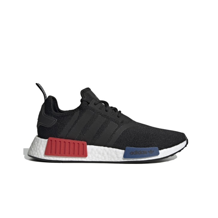 Adidas Originals NMD_R1 Sneakers nera in tessuto con inserti rossi e blu 