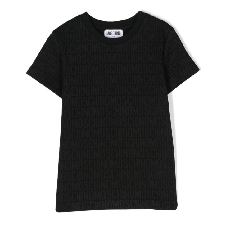 MOSCHINO T-SHIRT UNISEX BLACK A MANICA CORTA CON LOGO LETTERING ALL OVER