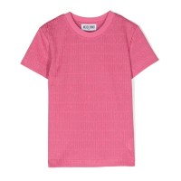 MOSCHINO T-SHIRT FUCSIA A MANICA CORTA CON LOGO LETTERING ALL OVER	