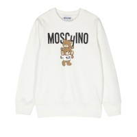 MOSCHINO FELPA A GIROCOLLO UNISEX IN COTONE WHITE CON LOGO LETTERING BLACK E TEDDY BEAR