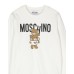 MOSCHINO FELPA A GIROCOLLO UNISEX IN COTONE WHITE CON LOGO LETTERING BLACK E TEDDY BEAR