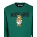 MOSCHINO FELPA A GIROCOLLO UNISEX IN COTONE GREEN CON LOGO LETTERING BLACK E TEDDY BEAR