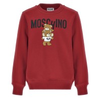 MOSCHINO FELPA A GIROCOLLO UNISEX IN COTONE RED CON LOGO LETTERING BLACK E TEDDY BEAR