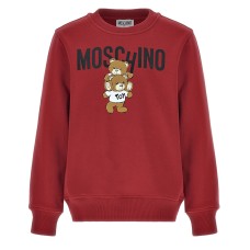 MOSCHINO FELPA A GIROCOLLO UNISEX IN COTONE RED CON LOGO LETTERING BLACK E TEDDY BEAR