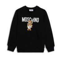 MOSCHINO FELPA A GIROCOLLO UNISEX IN COTONE BLACK CON LOGO LETTERING WHITE E TEDDY BEAR