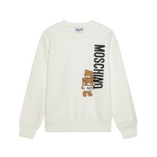 MOSCHINO FELPA UNISEX IN COTONE A GIROCOLLO WHITE CON LOGO LETTERING BLACK E TEDDY BEAR	