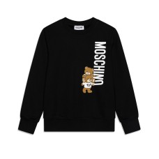 MOSCHINO FELPA UNISEX IN COTONE A GIROCOLLO BLACK CON LOGO LETTERING WHITE E TEDDY BEAR