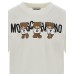 MOSCHINO MAXI T-SHIRT UNISEX IN COTONE A MANICA CORTA WHITE CON LOGO LETTERING BLACK E TEDDY BEAR