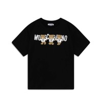 MOSCHINO MAXI T-SHIRT UNISEX IN COTONE A MANICA CORTA BLACK CON LOGO LETTERING WHITE E TEDDY BEAR	